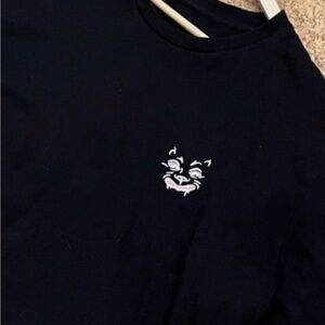 Embroidered Black Cat Graphic T-shirt